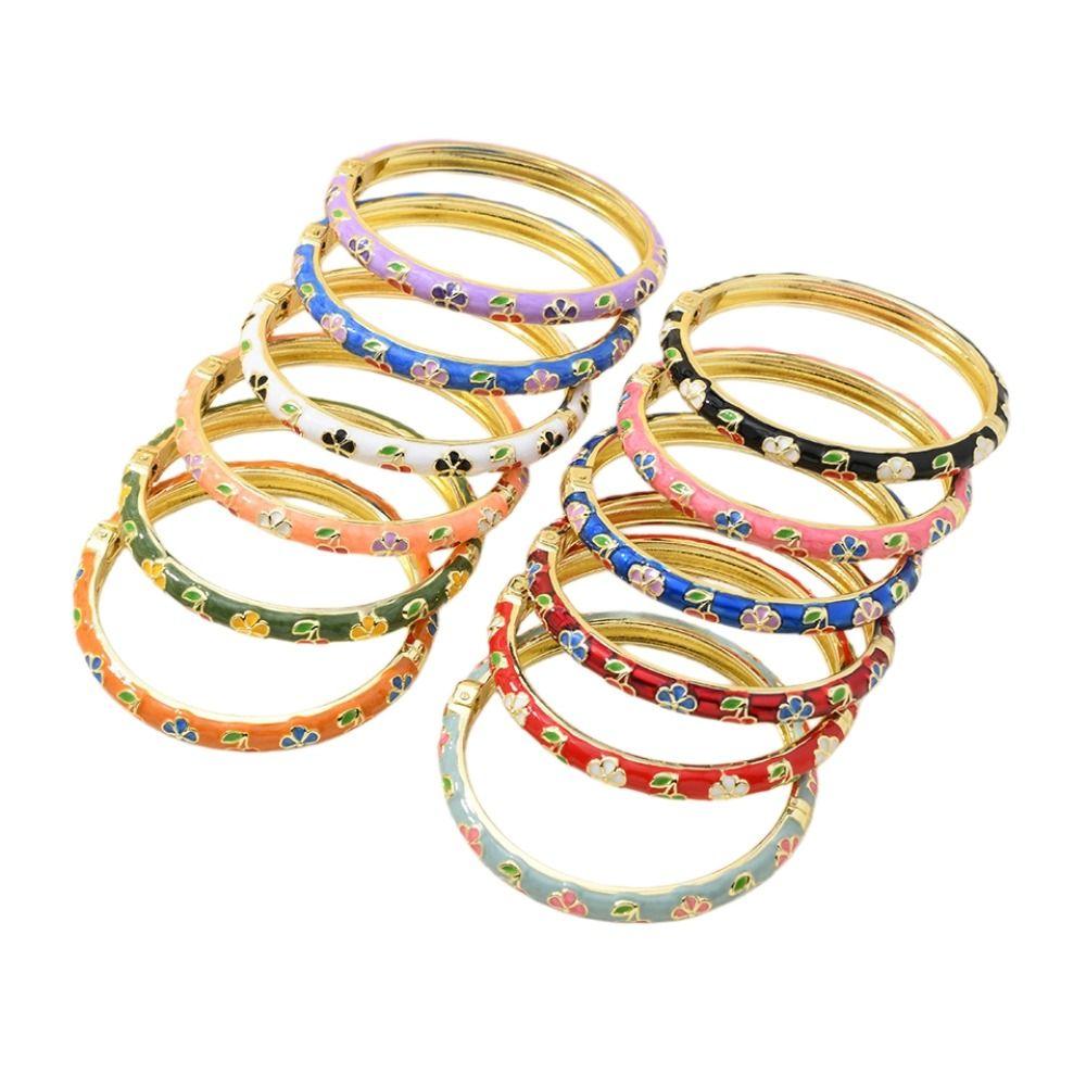 Hawaiian Enamel Vintage Cloisonne Bangle Traditional Chinese Chinese Flower Bangle Classic Ethnic Women's Hand Bracelet Ladies