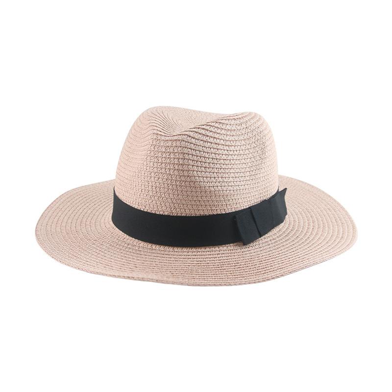 Black Ribbon Panama Straw Hat Flat Eaves Outdoor Spring and Summer Sunshade Beach Hats for Women