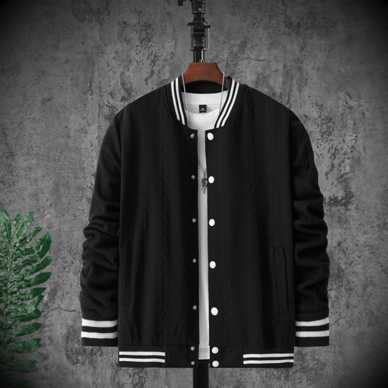 Mens Winter Casual Knit Baseball Jacket With Jacquard Single-Breasted Stand Collar Slim Fit