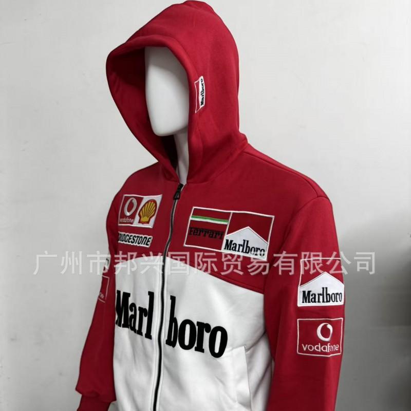 Unisex Embroidered Racing Style Hooded Sweatshirt Lightweight Cotton Long Sleeve Casual Wear