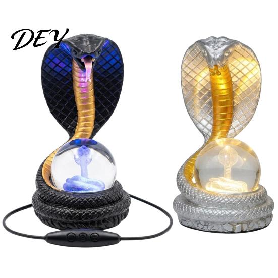 Nachttischlampe Schlangenform Schreibtischlampe, Harz LED Tischleuchte mit RGB Farbe Jahr des Dekor Wechsels, Kunstkristallkugel Lampe für Schlafzimmer Büro
