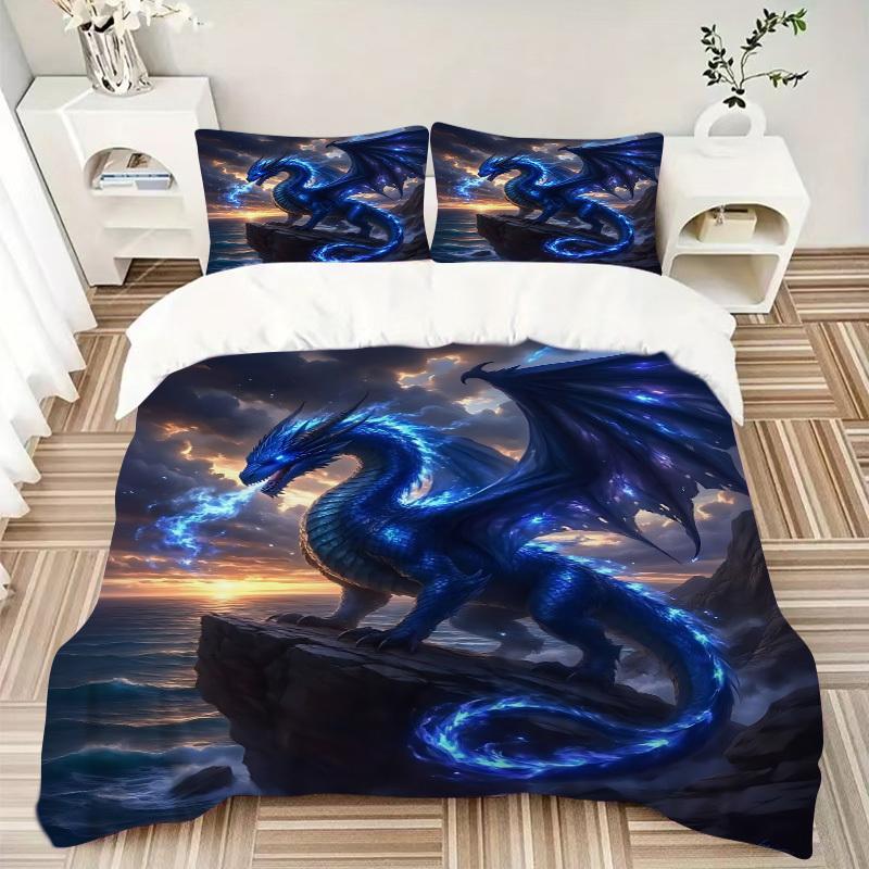 3pcs Mythical Dragon Artwork Bedding Set - 1 Duvet Cover + 2 Pillowcases(Core Not Included), Machine Washable Polyester Yy251216127