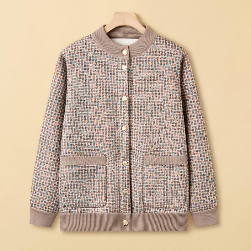 Middle-aged Sweater Female Old Lady Spring Clothing Mother Clothing Thin Cardigan Jacket Grandma Clothing Long-sleeved Knitted Sweater Top