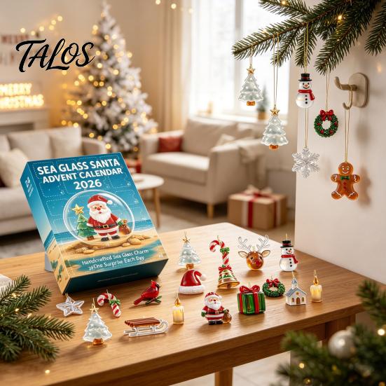 Christmas Tree Hanging Decorations Sea Glass Advent Calendar, 24-Day Acrylic 2D Ornament Set Reusable Holiday Ornaments with Santa Gingerbread
