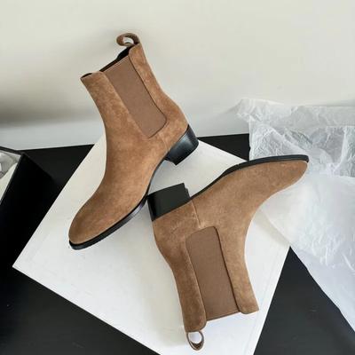 Fashion European American Cow Suede Crazy Horse Combat Casual Boots  Women's Retro Fashion Commuting Shopping Chelsea Short Boots 44