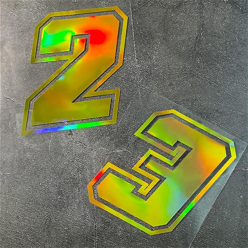 1PC Laser Gold Number 0 To 9 Motorcycle Sticker Waterproof for Motorcycle Helmets Fuel Tanks Car Windows Universal Vinyl Decals