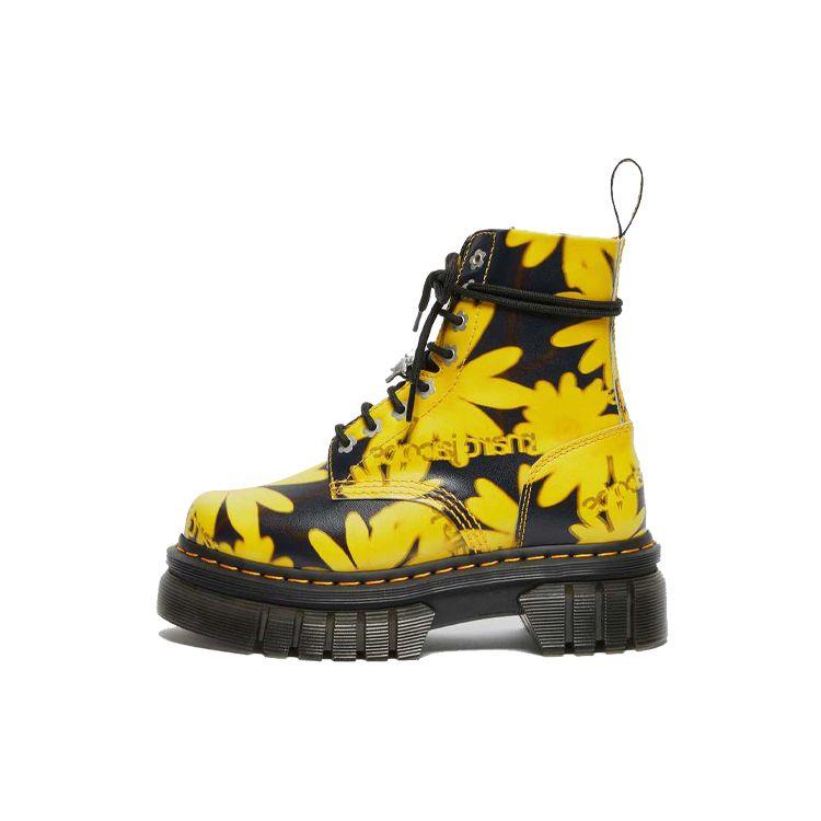 Dr. Martens Heaven MJ X  Audrick Top Grain Leather Daisy Print 8-Hole Short Martin Boots Women boots Black Yellow 27513032