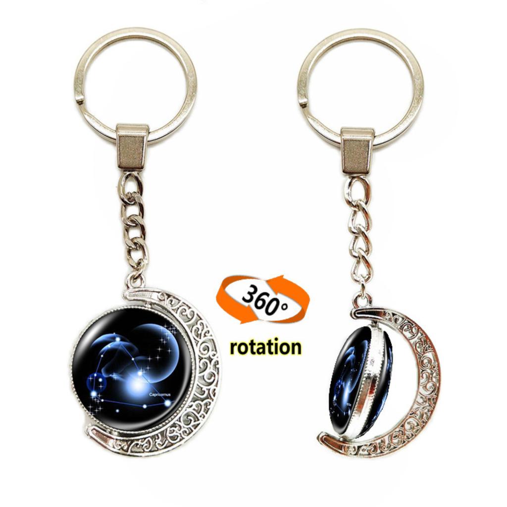 Schlüsselanhänger mit 12 Sternzeichen, im Dunkeln leuchtend, Taschenanhänger, Zeit-Edelstein, doppelseitiger Glaskugel-Schlüsselanhänger