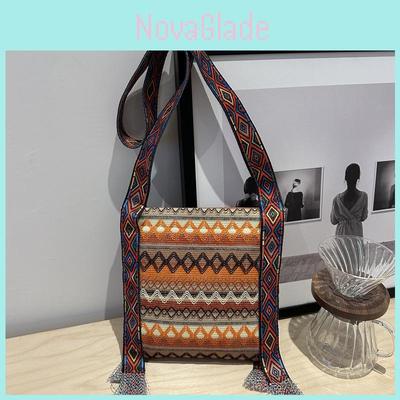 Ethnic Style Canvas Tote Bag With Woven Pattern For Casual Daily Use