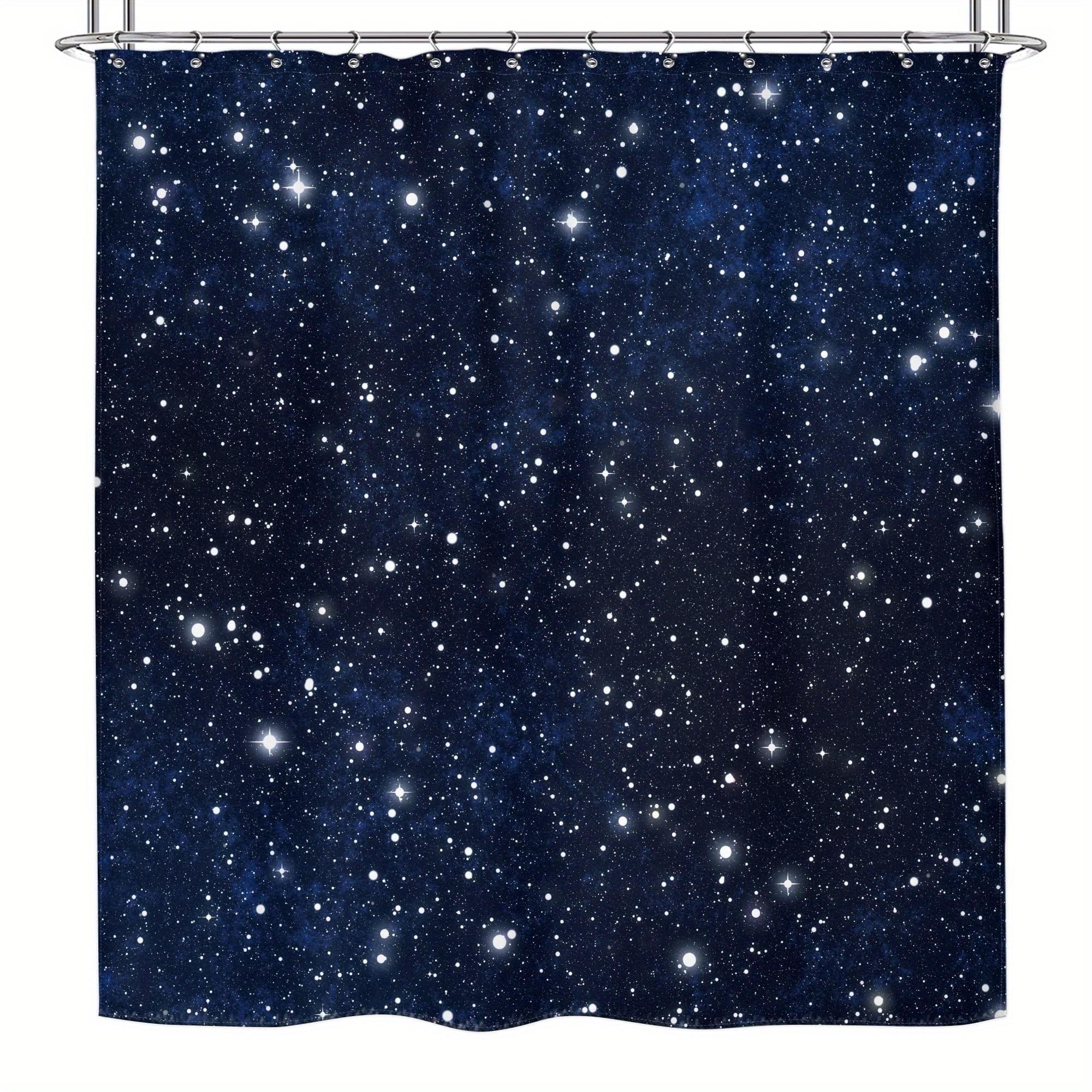 Jessica Chen Dark/Blue/White Starry Night Shower Curtain Background Glittering Stars Waterproof Bath Decor Elegant Celestial Bathroom