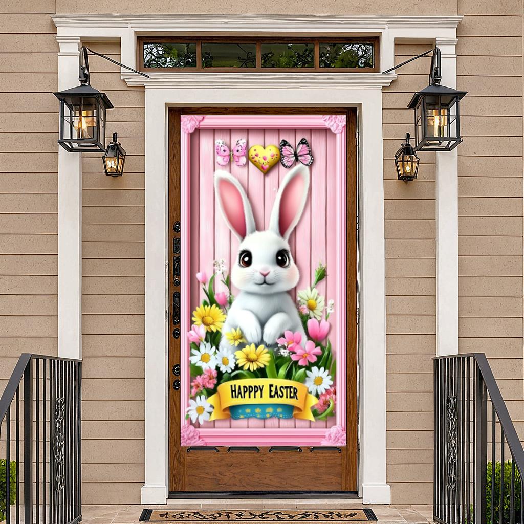 Festive Easter Decoration Garden Colorful Decorative Wall Backdrop Celebration Bunny Banner for Outdoor Use