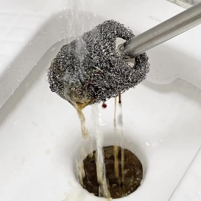 

Щетка для щелей с длинной ручкой, губка из нержавеющей стали, чистящая губка, скребок со встроенной пружиной для кастрюль, сковородок, табуретов 1pcs