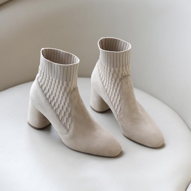 

Ботильоны с острым носком, зимние женские, новые, ботинки челси, повседневные, женские, на среднем каблуке, вязаные, женские, из искусственной замши, на каблуках 35 абрикосовый