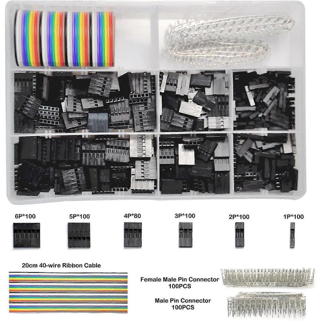 2.54mm Pitch 1 2 3 4 5 6Pin Housing Connector Dupont Wire Male Female Crimp Pins Adaptor Assortment Kit - DD