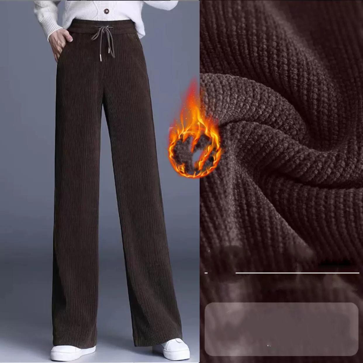 

Women High Waist Plus Velvet Drawstring Trousers Fall Winter Casual Wide Leg Pants Korean Fashion Thick Warm Pantalones XS кавовий