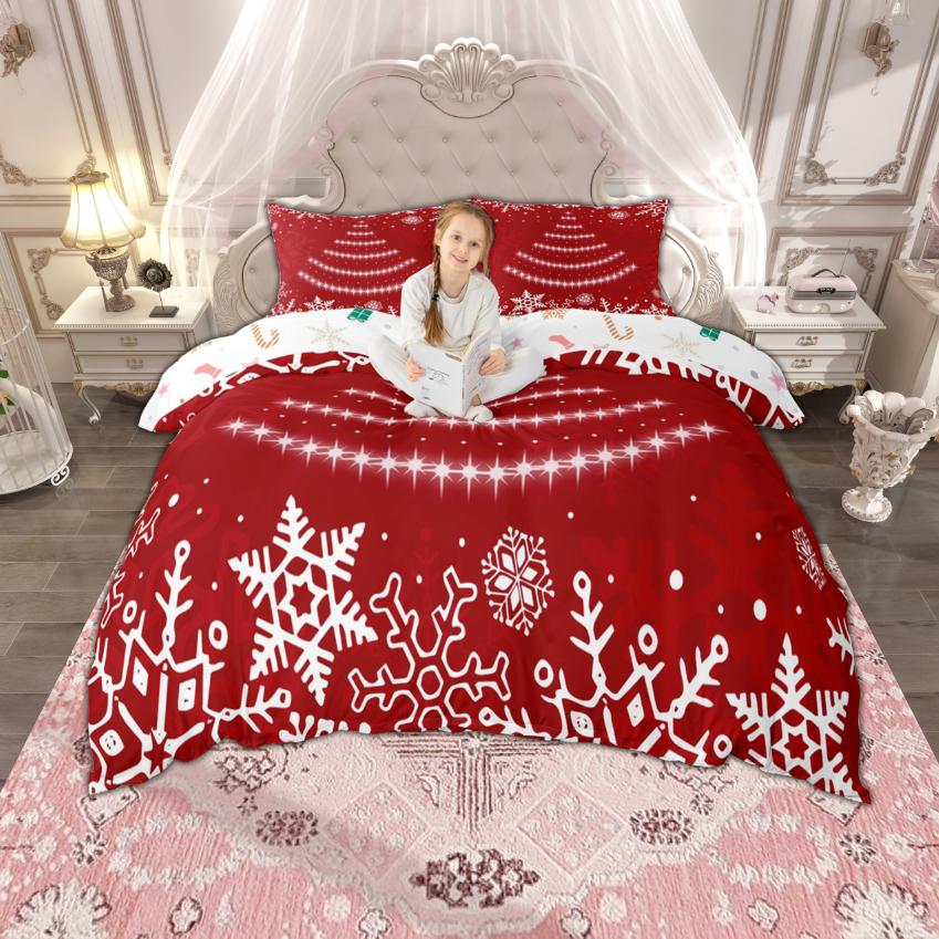 

Homewish Kids Christmas Duvet Cover Set Merry Xmas Bedding Set Cute Snowman Quilt Cover Set Happy New Year Bedroom Decor EU Single(135*200cm)3pcs