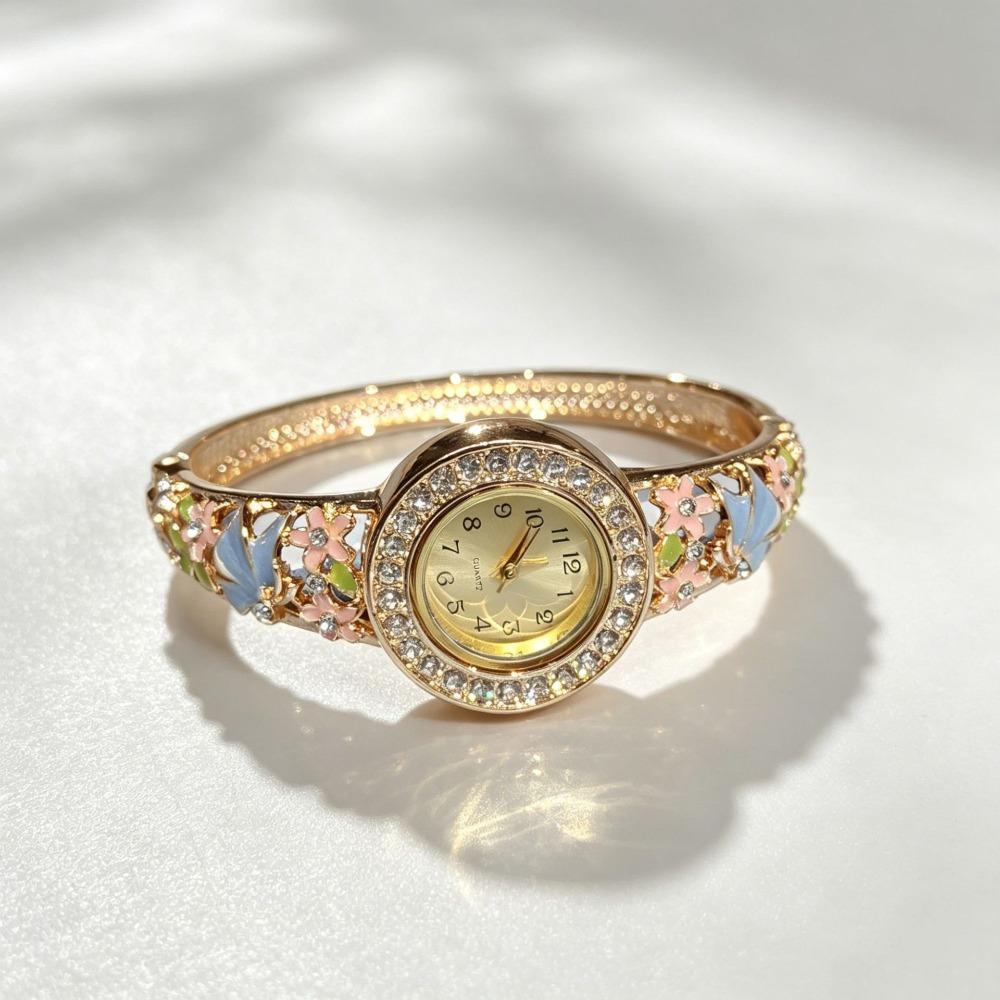 Butterfly Flower Bracelet Watch Enamel Bangle Watch Dress Watch Quartz Watch Valentine s Day синий
