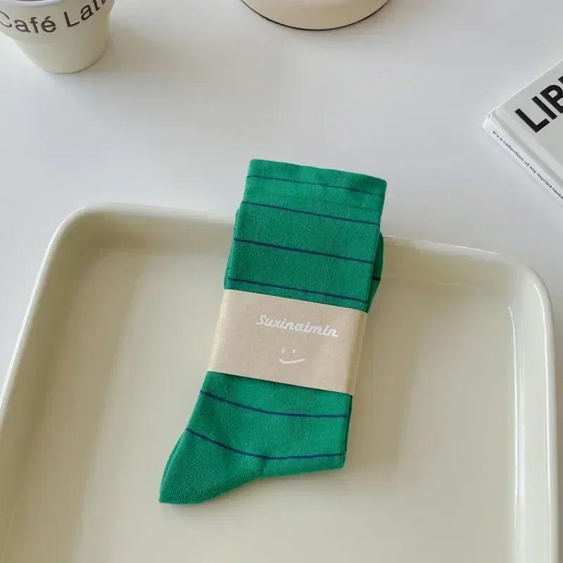 Șosete de stradă din bumbac pentru femei, în stil colegiu, în dungi, pentru fete, drăguți, șosete pentru femei, la modă ocazională, șosete lungi Harajuku, stiluri coreene