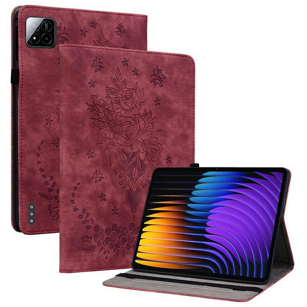 For Xiaomi Poco Pad X1/Pad 8 Pro/Pad 8/Pad 7 Pro/Pad 7 Case Card Holder Anti-Scratch Leather Cover Rose Flower Imprint