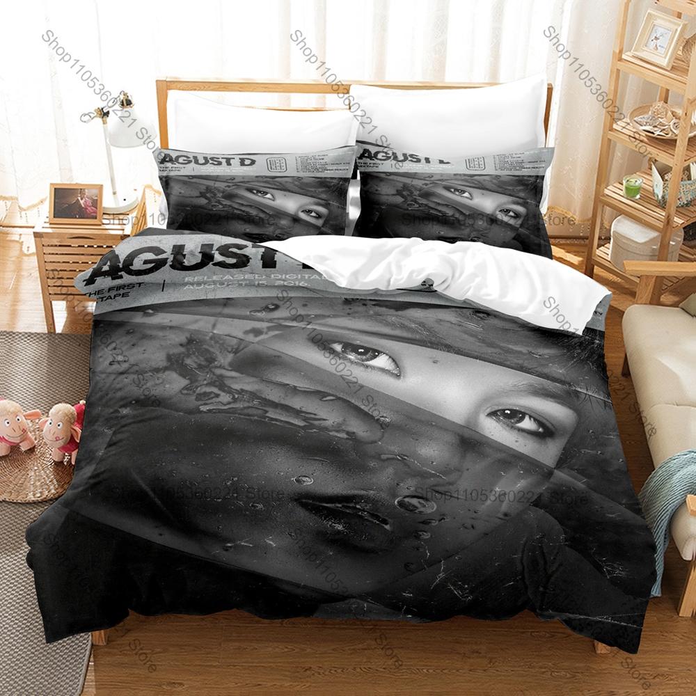 Personality Hip Hop Style Agust D Graphic New Bedding Set Soft Cozy Bed Cover Household Sleeping Bedding Ornament Gift