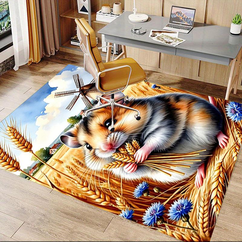 1PC Hamster, Wheat Extra Large Non Slip Floor carpet, Office, family, bedroom, Studio Large Area Rug Indoor Rugs, Vibrant Colors
