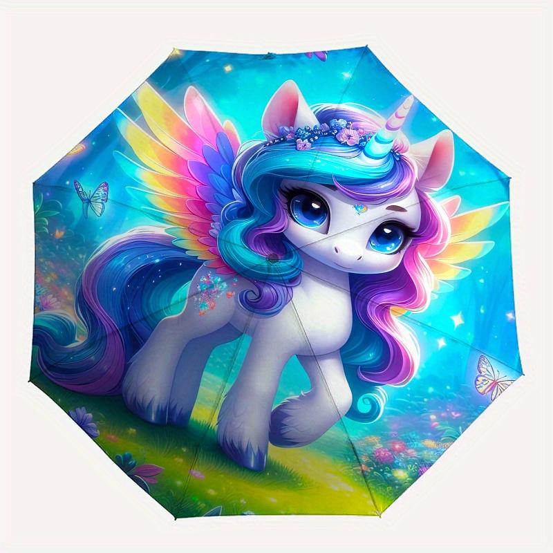 Unicorn Fantasy Theme 8 Bone Hand Automatic Folding Umbrella, Compact and Portable Design, A Perfect Gift for Birthday, Christmas or Busines