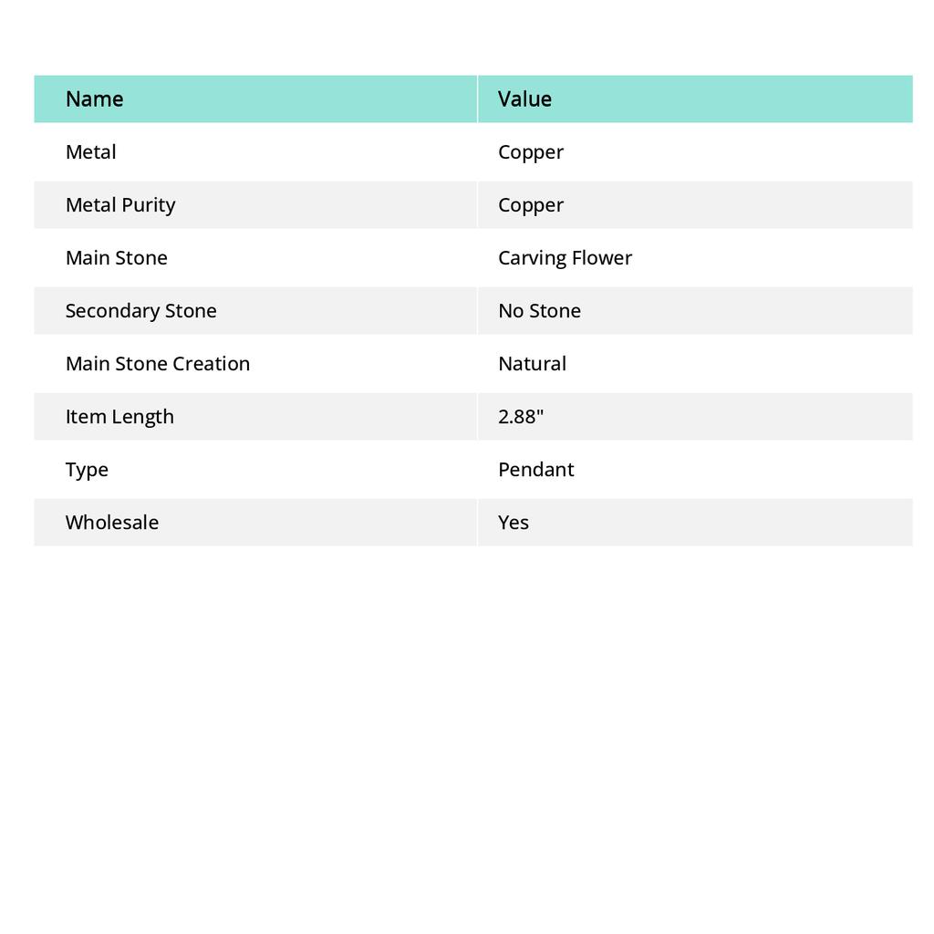 Carving Flower Gemstone Handmade Copper Wire Wrap Jewelry Pendant 2.88" B6F35