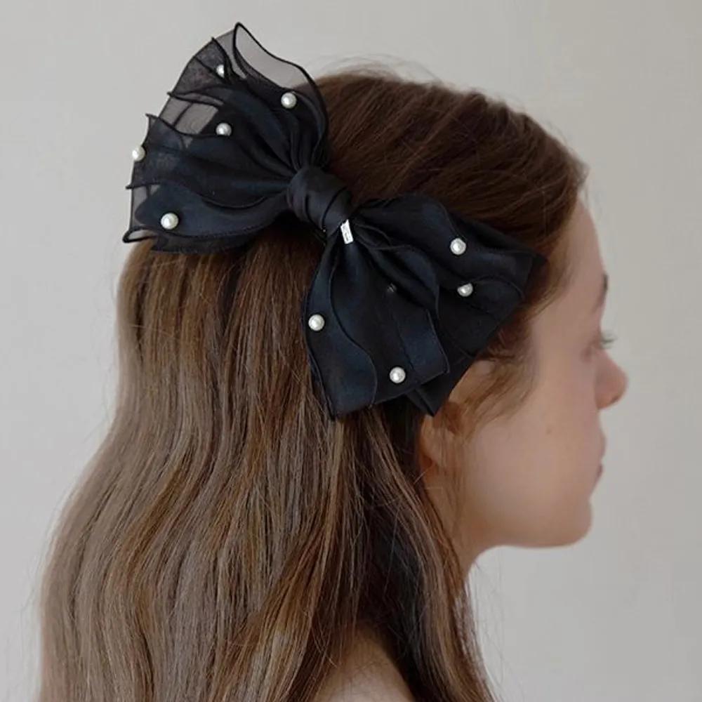 Frill Pearl Ribbon Pin JP-22-083AB black