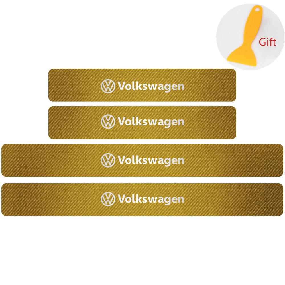 4Pcs Car Door Carbon Fiber Sill Scuff Plate Decoration Sticker For Volkswagen GTI Golf Caddy Passat CC Lavida Sagitar Scirocco CWT1