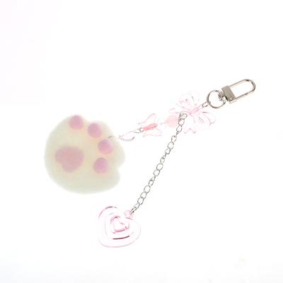 Y2K Cute Pink Plush Cat Claws Keychain Love Heart Keyring Sweet Girly Key Holder For Girls Bag Pendant Earphone Case Charm