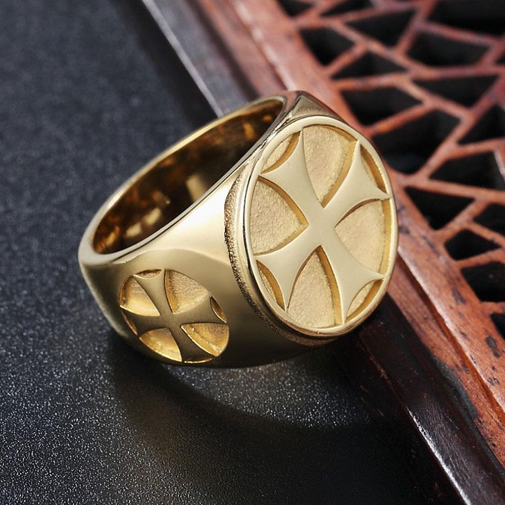 Retro Punk Style Index Finger Ring Men s Cross Titanium Steel Ring Trendy Men s Stainless Steel Ring Seal 7 золотой