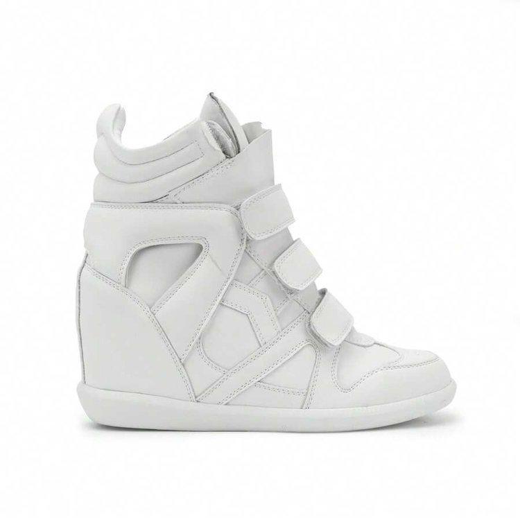 Women's Frosted Leather High-Top Sneakers with Hidden Height-Boosting Sole