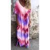YYFS Moda Donna Estate Primavera Stampa Color Block Manica Corta Scollo a V Vita Ampia Abiti Casual