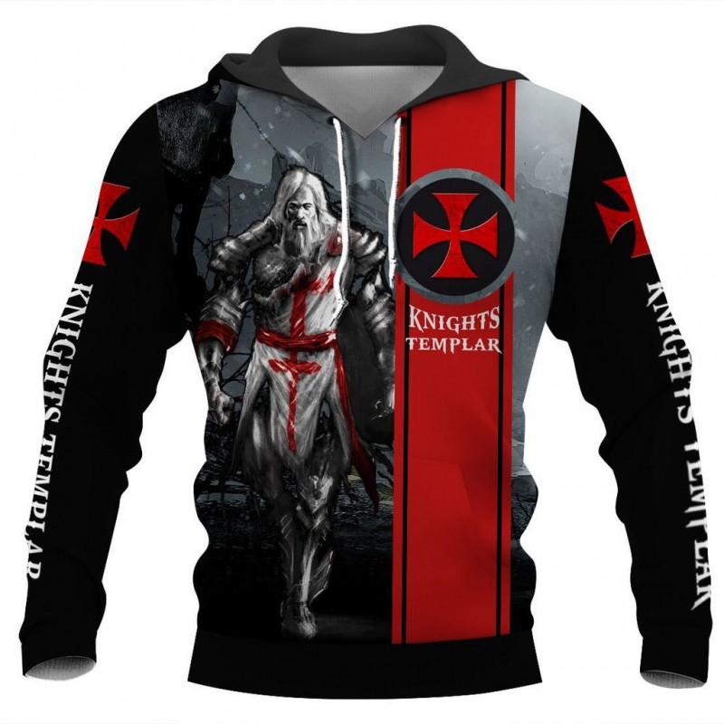 Mens Hooded Sweatshirt With 3D Digital Knight Print Loose Fit Hip Hop Style Fall