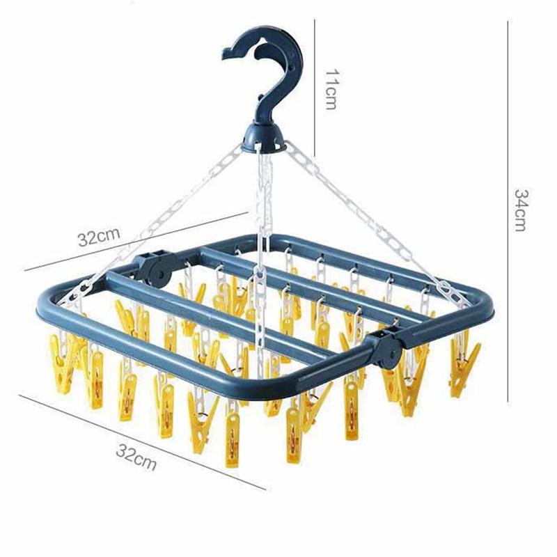 32 Clips Folding Clothes Hanger Dryer Windproof Pants Socks Underwear Plastic Drying Laundry Rack Home Household Accessory