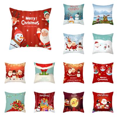 Christmas Day Santa Elk Pattern Cushion Cover Home Living Room Sofa Decoration Cartoon Polyester Pillow Pillow Cover 45x45cm