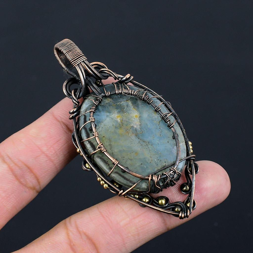Tree Of Life Aquamarine Gemstone Pure Copper Wire Wrapped Handmade Pendant Jewelry For Her