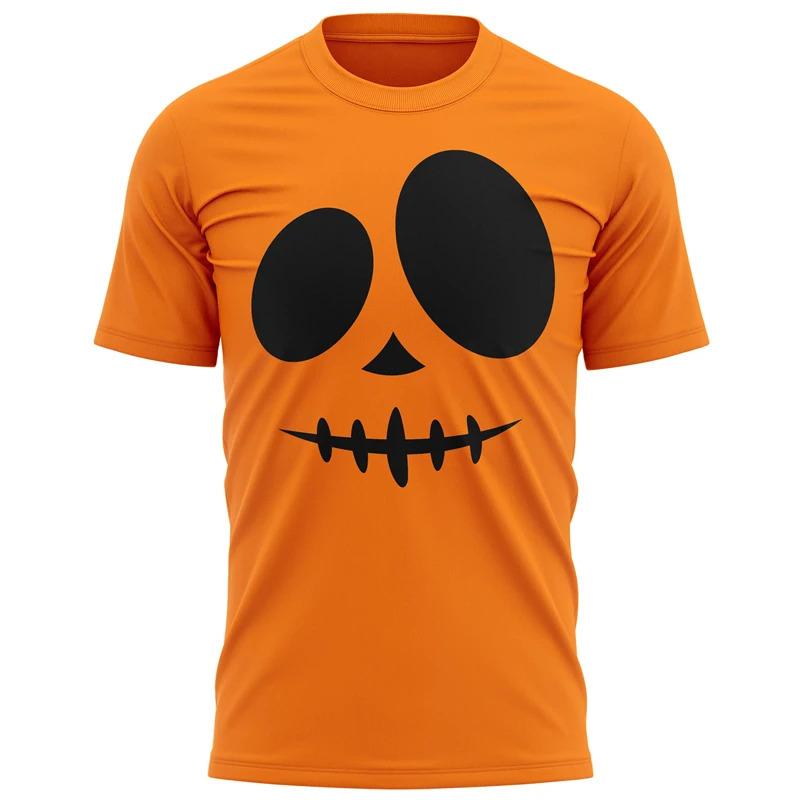 New Fun 3D Pumpkin Face Printed Men's T-shirt Halloween Role-playing Costume Fashionable Oversized T-shirt Casual O-neck Short Sleeved Top