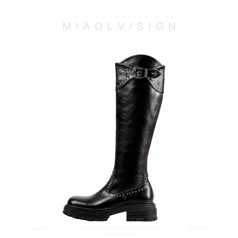 

Синий шкаф Панк Кибер~ Высокие рыцарские сапоги Женские Милые Крутые Ветер Круглый носок Толстый каблук Но колено Длинные сапоги Увеличивают рост 40 чёрный