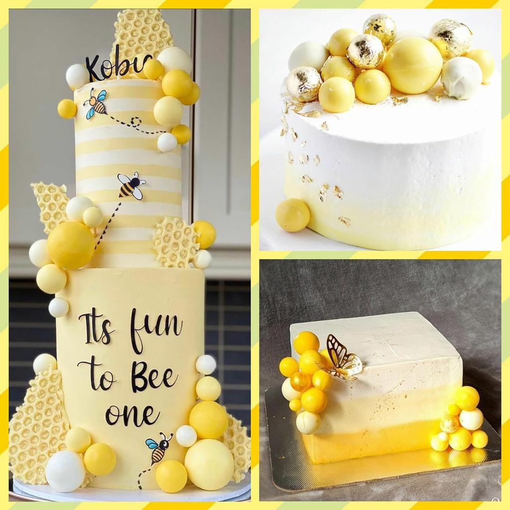 32PCS Boho Gold White Khaki Foam Balls for Cake Decorating DIY Wedding Birthday Party Cupcake Toppers Bridal Shower Decor