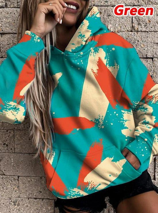 Women's Plus Size Hooded Sweatshirt, Long Sleeve with Pocket, Autumn/Winter Print, Loose Fit.
