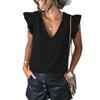 Women European Casual Solid V Neck Sleeveless Ruffle Pullover T Shirt Top