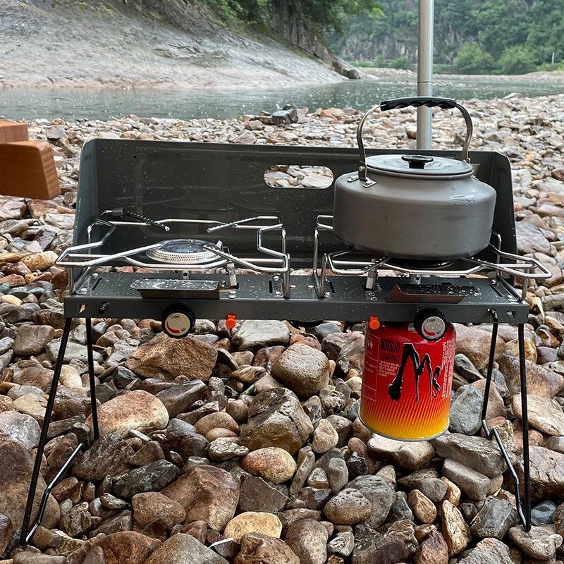 Outdoor Camping Double-Burner Gas Stove for Car Self-Driving