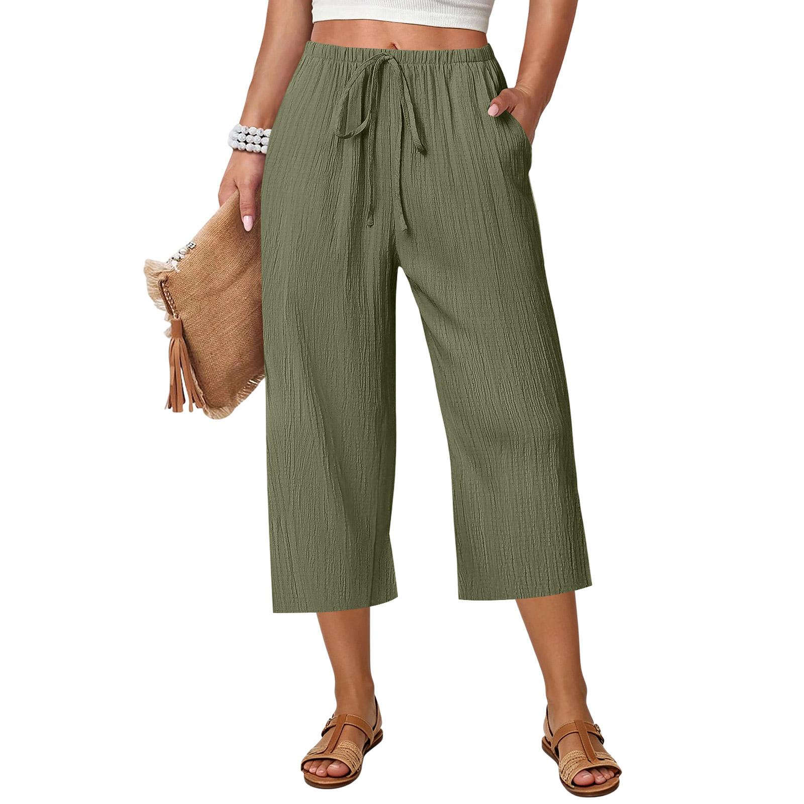 Women s Loose Straight Drawstring Pocket Casual Pants S