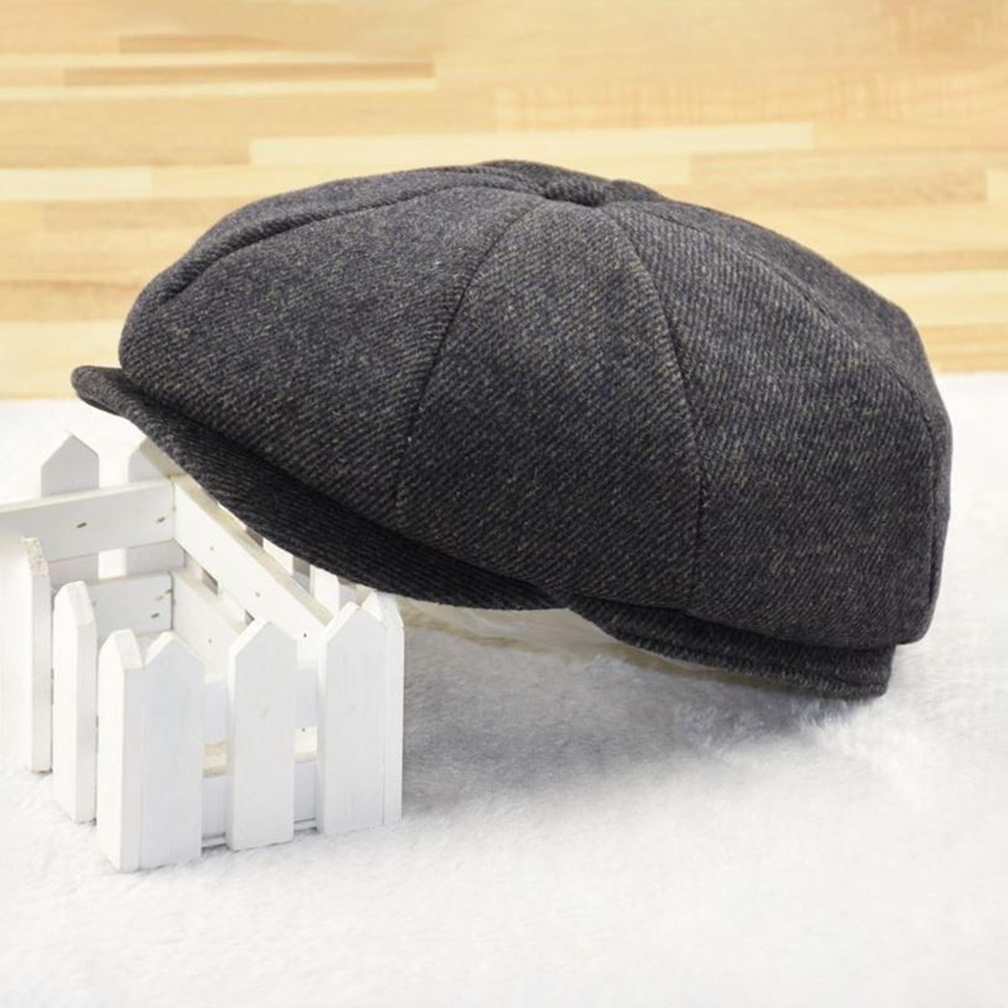 

Men‘s Newsboy Cap Wool Blend Winter Hat Octagonal Flat Cap for Men Warm British Style Checkered Pattern Unisex Casual Outdoor L