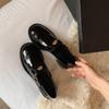 Sheepskin~ Camellia Mary Jane shoes women's round head thick heel leather thick-soled gold buckle with skirt small leather shoes