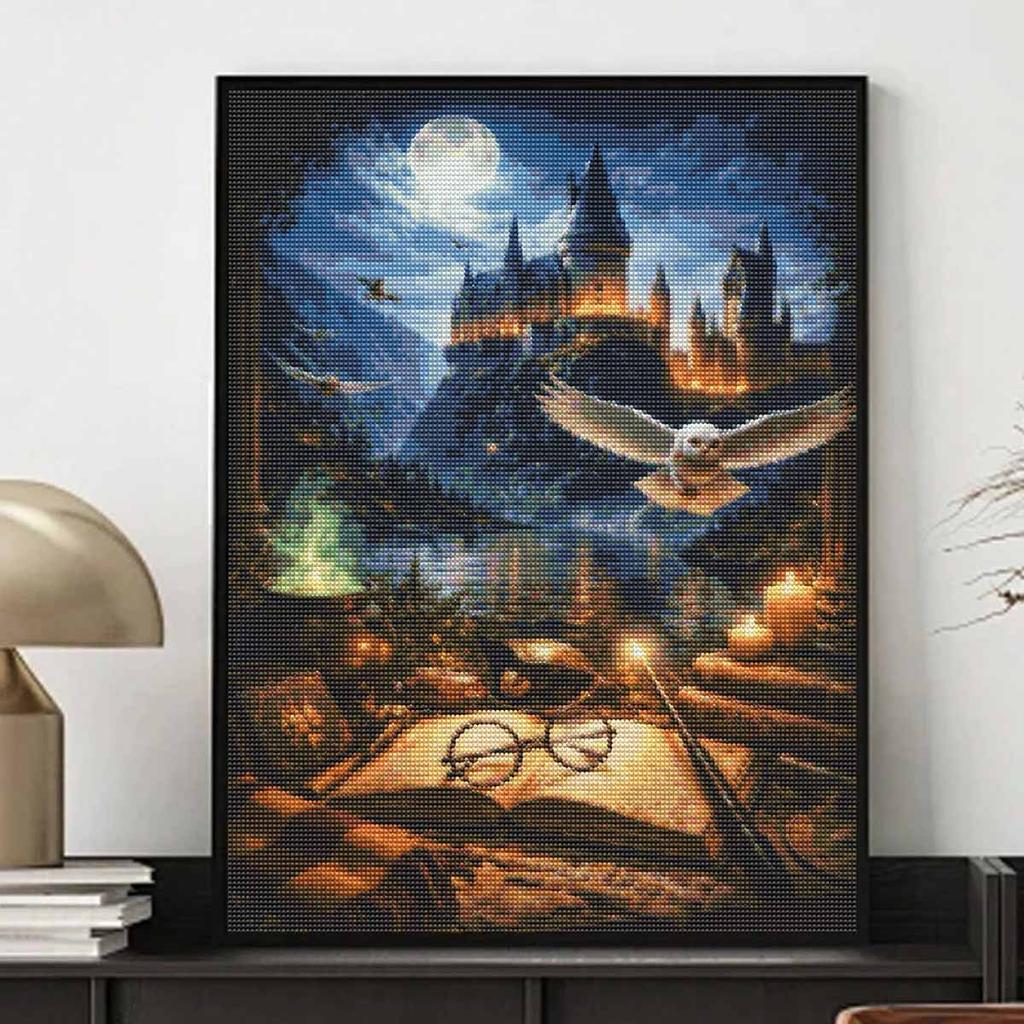 Creative Diamond Painting Kit for Adults DIY Hogwarts Castle Owl Rhinestone Picture Canvas for Leisure Craft Wall Art and Gift Making Fun Set