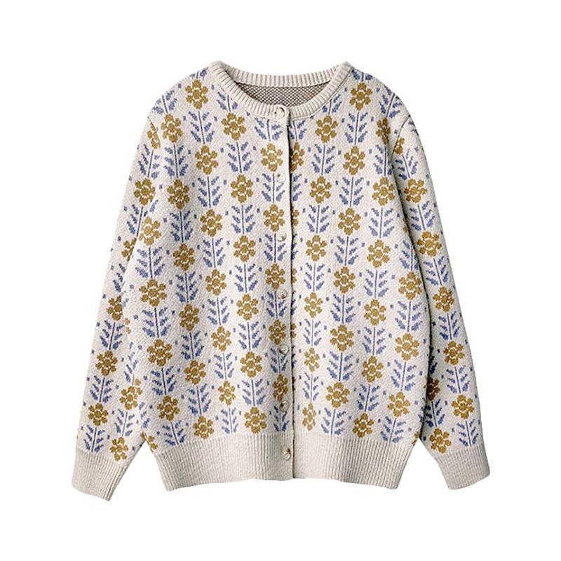 Vintage Jacquard Knitted Cardigan Women's Thick Warm Coat Long Sleeved Single Breasted Knitwear Casual Loose  Gentle Sweet Commuting Top Autumn Winter