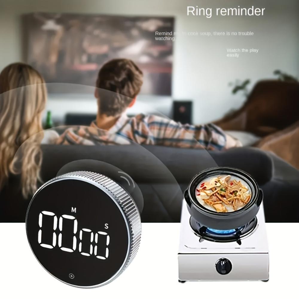 Minuteur de cuisine rond élégant, Outil de gestion du temps rotatif avec lumière LED, Pour la cuisine, la pâtisserie, le sport, Essentiel pour le dortoir, Cadeau créatif pour la fête des mères