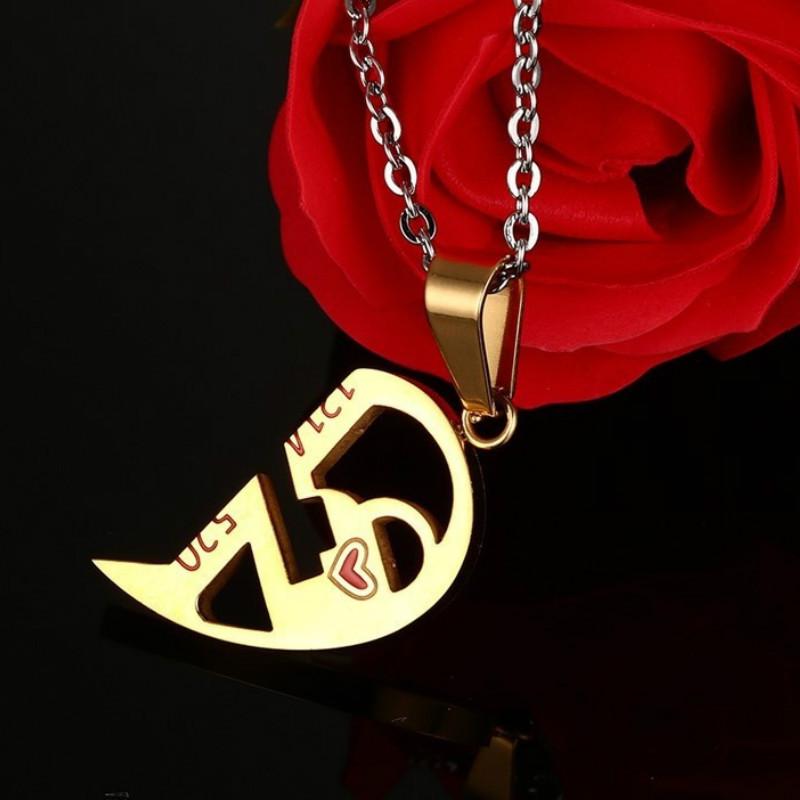 Romantiske Par Hjerte Nøkkel Krystall Anheng Hennes & Hans Kjærlighet Halskjedesett Kjæreste Valentinsdag Rustfritt Stål Kjede